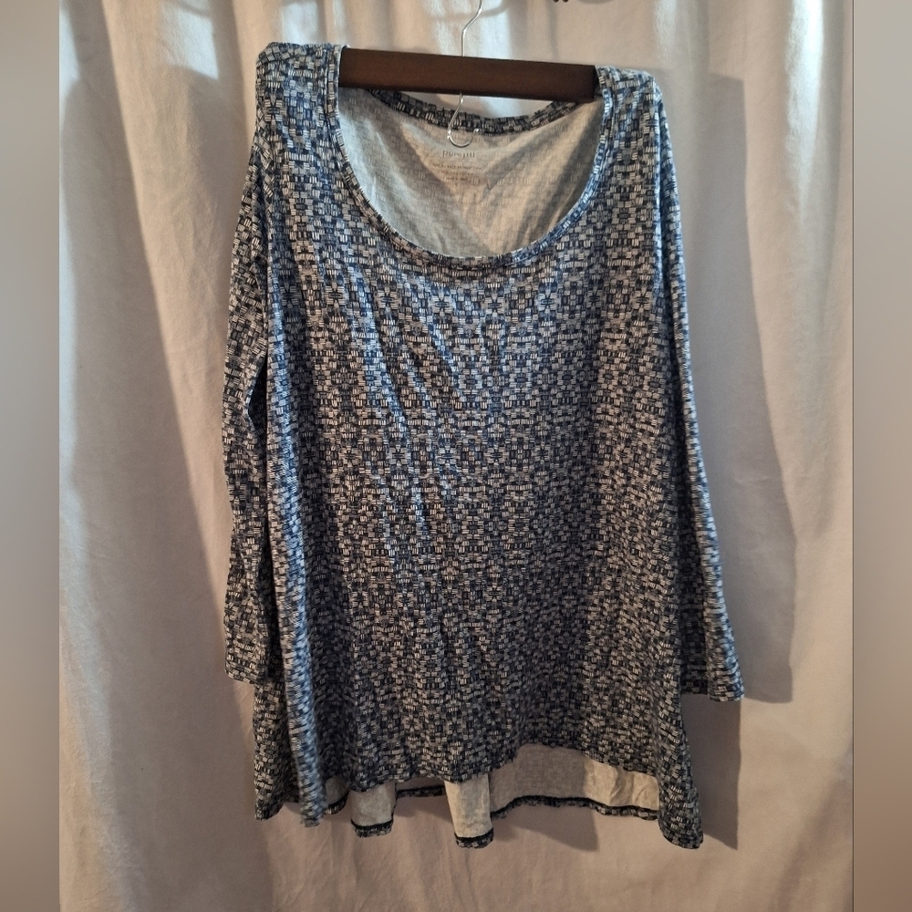 Elegant Blue Patterned Long Sleeve Top